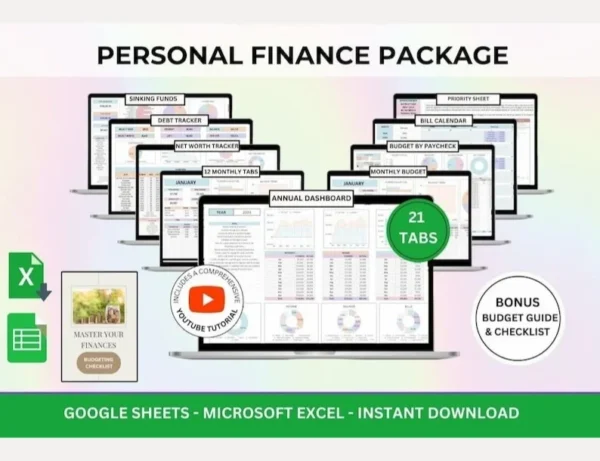 Ultimate 21-Tab Finance Tracker to Budget, Save & Grow Your Wealth Effortlessly